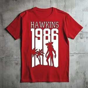 Retro Hawkins 1986 Red T-Shirt - 80s Style Vintage Monster Graphic Tee